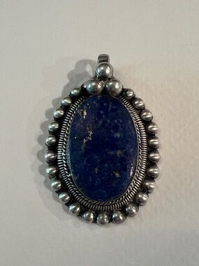 Sterling Silver Lapis Oval Pendant - Deep Blue Stone